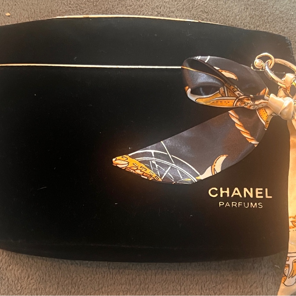 CHANEL Parfums Black Velvet Cosmetic Bag with Scarf Accent